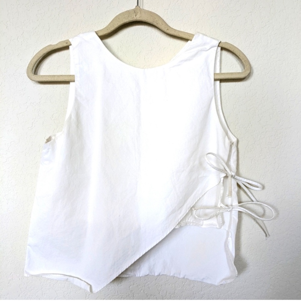 Zara white cropped asymmetrical tie front top